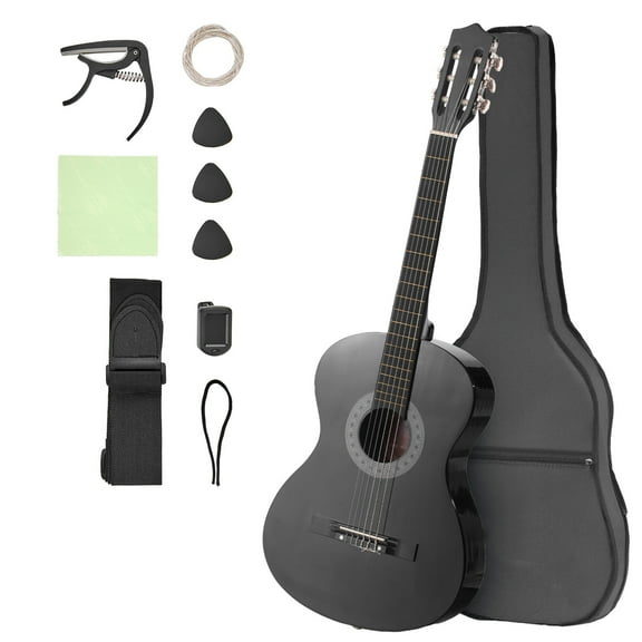 KFFKFF 38-Inch Classical Guitar Starter Set, Wooden Acoustic Guitar for Beginners, Includes Nylon Strings, Carry Bag, Strap, Tuner, Spare Strings, Picks, and Capo, Suitable for Teens, Adults