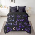 thumbnail image 2 of Cartoon Cats Comforter Set King,Hand Drawn Gradient Cats Bedding Set Teens,Stars Moon (Comforter+Fitted+Flat Sheet+2 Pillowcases+2 Throw Pillow Covers) 7 Pieces Black Bed Set, 2 of 5