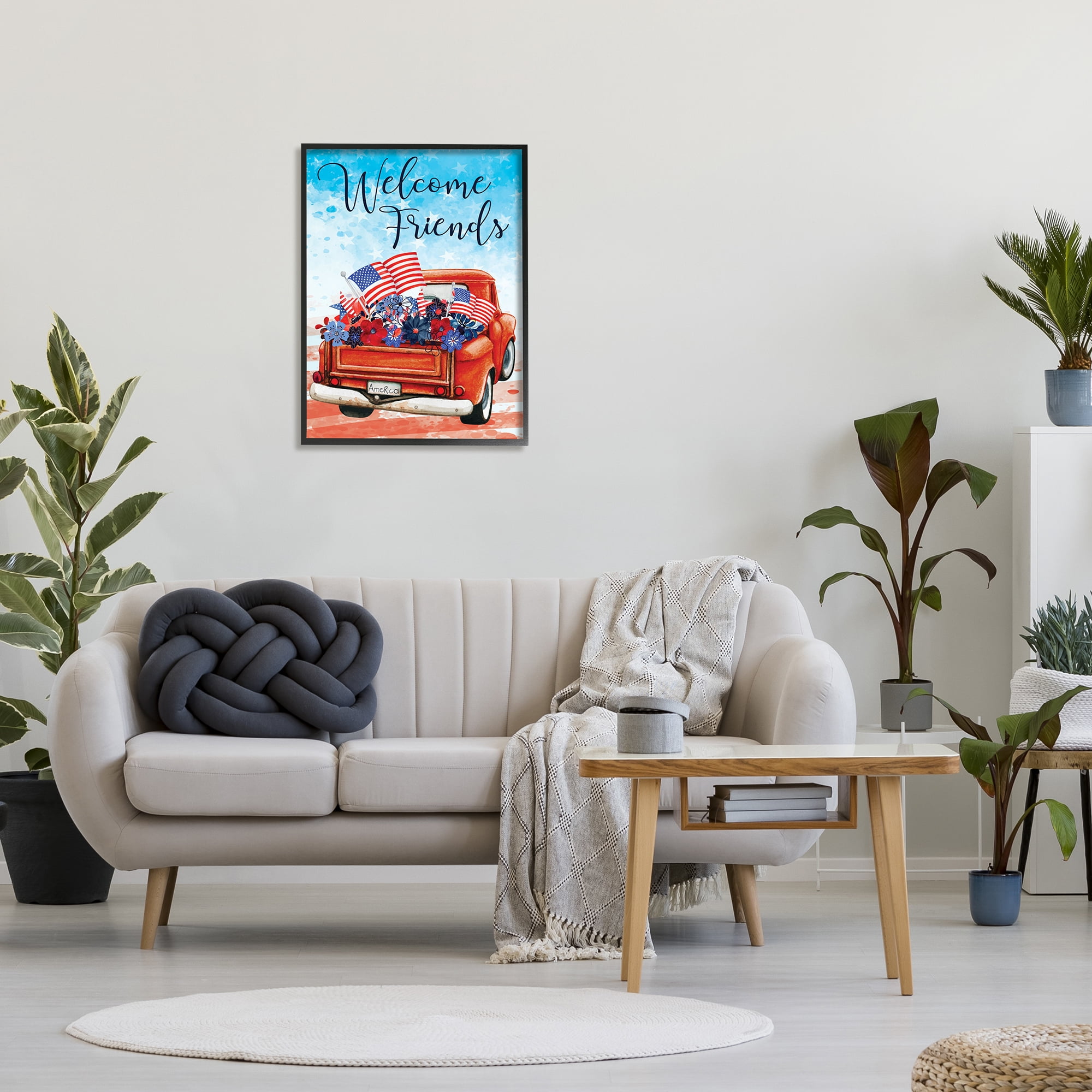 Stupell Welcome Friends Americana Pickup Truck Holiday Painting Black Framed Art Print Wall Art