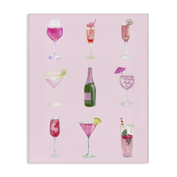 Stupell Industries Various Pink Drinks Food & Beverage Painting Wrapped Canvas Art Print Wall Art, 16 x 20