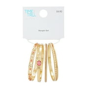 Time and Tru Women's Mauve Stone Accent Imitation Gold Bangle Bracelet Set, 4-Piece