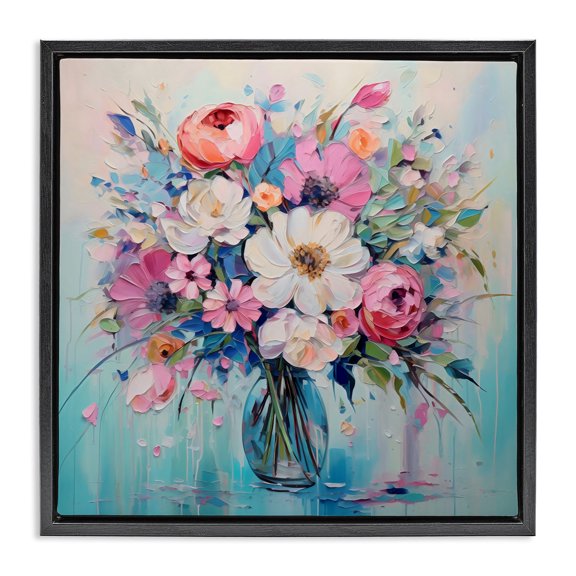 Stupell Industries Modern Faux Textured Bouquet on Blue Black Floating Frame Canvas Art, 18 x 18, by Creative Studio