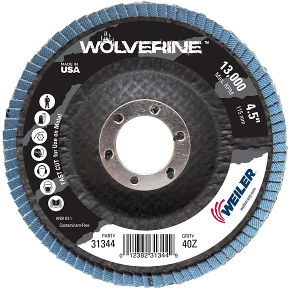 Weiler 804-31344 4-1-2 Inch Vortec Abrasiveflap Disc 7-8 Inch Arbor  (10 Pack)