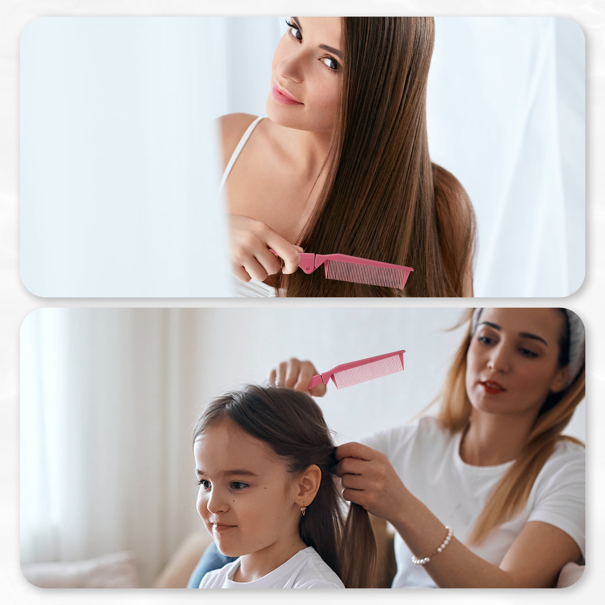Unique Bargains 1Pc Folding Hair Comb Travel Mini for Curly Wet Dry Long Hair Dark Pink