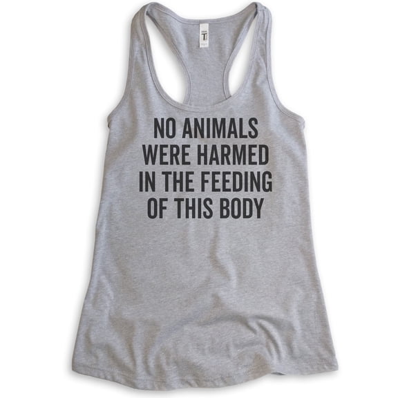 No Animals Were Harmed In The Feeding Of This Body Tank Top, Ladies Racerback Tank, Vegan Animal Lover Tank, Heather Gray, Large
