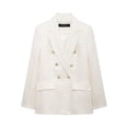 thumbnail image 2 of HH TRAF Blazers elegantes para mujer, cuello vuelto, escote en V, mangas largas, bolsillos, doble botonadura, abrigos con textura para mujer para oficina de otoño, 2 of 4