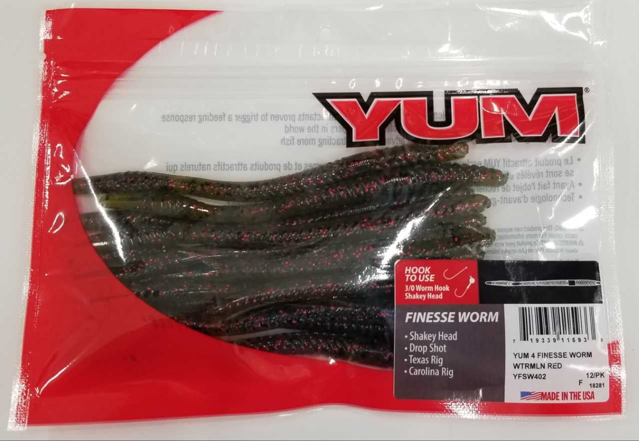 Wave Worms 4" Tiki-Finesse Worm New Watermelon w/Red Flake,15 Count 