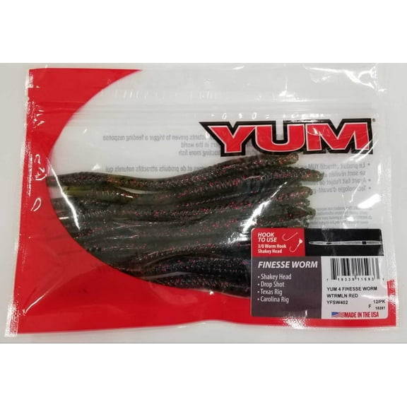 YUM Finesse Worm Soft Plastic 5" Watermelon Red Flake 12 Count