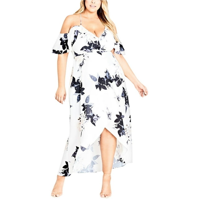 City Chic Robe Haute Basse Épaules Dénudées pour Femmes, Blanc, Grande Taille, TP/14W