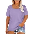 thumbnail image 3 of Craaazy Ladies Plus Size Fashion Topss, Short Sleeve Square Neck Casual Shirt, Puff Sleeve Comfy Tee for Everyday Outfits Gifts, 3 of 6