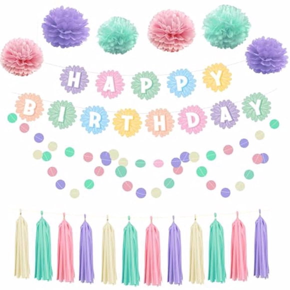 Billuyoard Guirnalda combinada de colores para hermosas decoraciones de fiesta de cumpleaños Banner de feliz cumpleaños Kits de decoración para fiestas