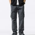 thumbnail image 2 of UVEASISHA Mens Cotton Cargo Pants Relaxed Fit Casual Work Pants Elastic Waist Drawstring Hiking Pants Solid Color Vintage Athletic Trousers with Multi Pockets Gray 3XL, 2 of 6