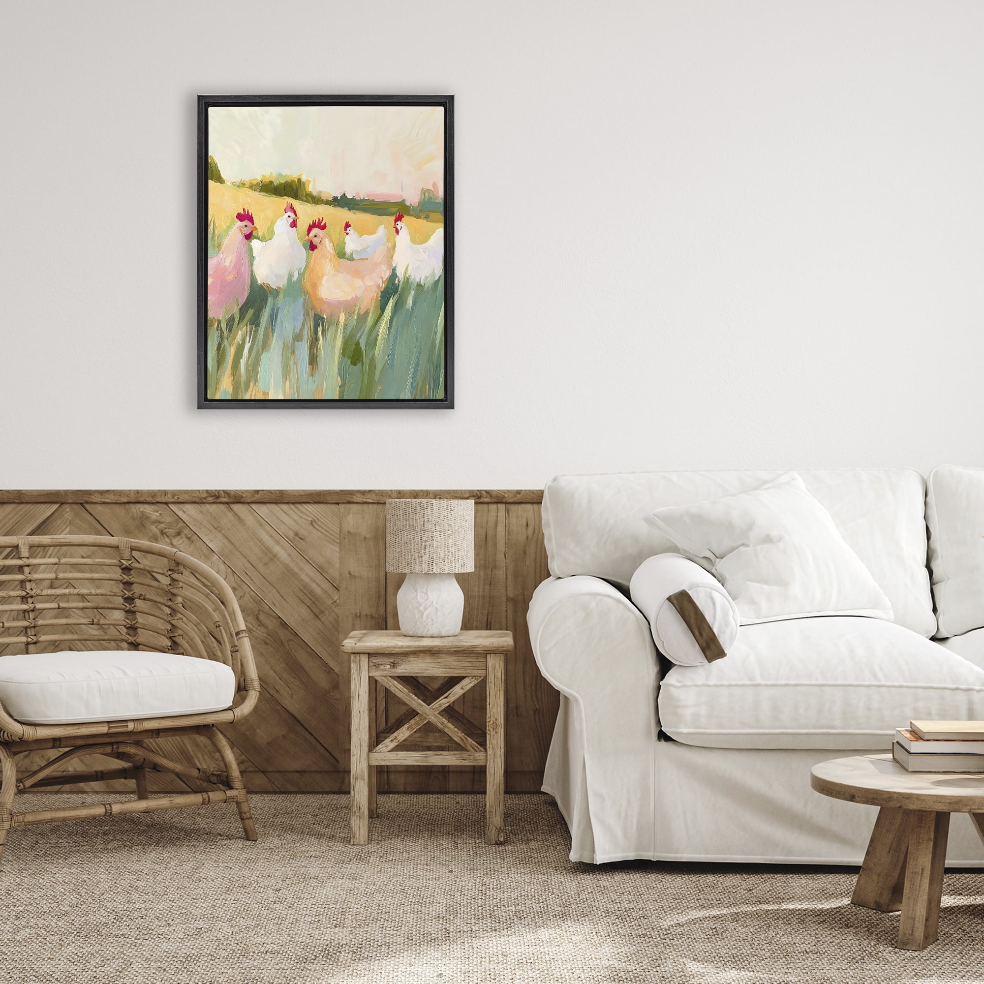 Stupell Industries Sunlit Flock of Chickens Black Framed Floater Canvas Wall Art, design by The Prints Vibe