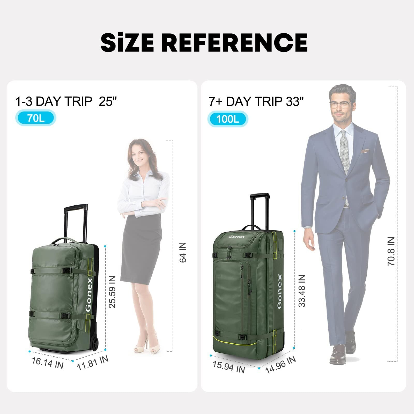 Gonex 33" Rolling Duffle Bag with Wheels, 100L Water Repellent Large Travel Duffel Luggage