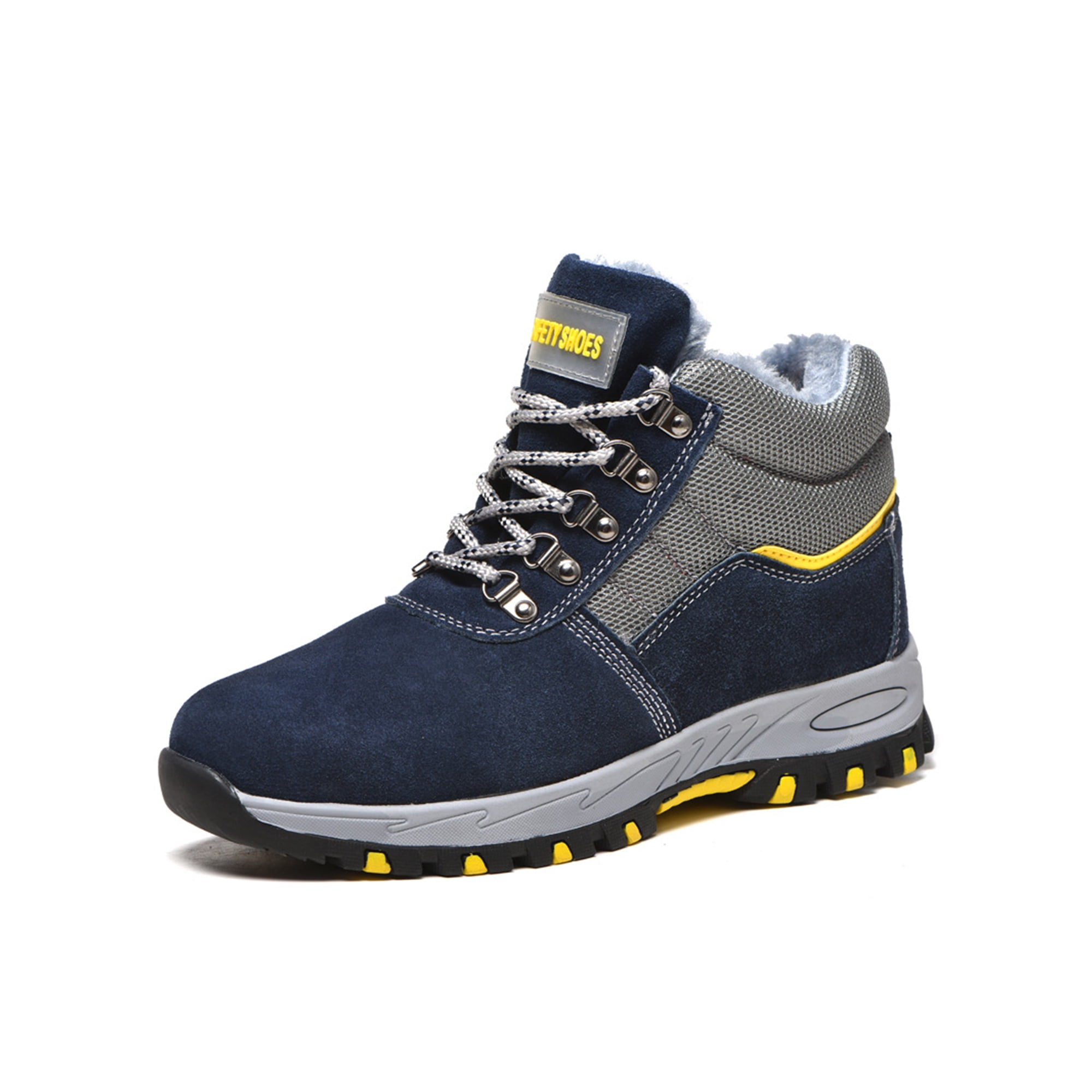 Woobling Mens Slip Resistant Safety Boot Construction Comfort Heavy Duty Industrial Boots Anti collision Hiking Booties Plush Lining Blue 7