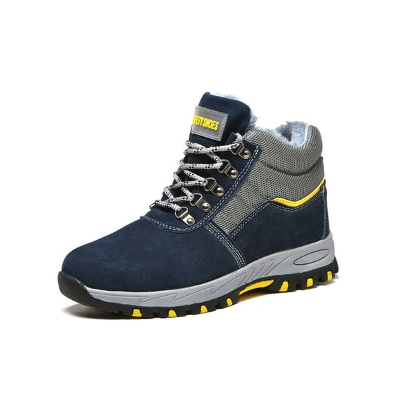 GENILU Men Comfort Anti-smash Work Shoes Heavy Duty Working Steel Toe Safety Boot Plush Lining Blue 8