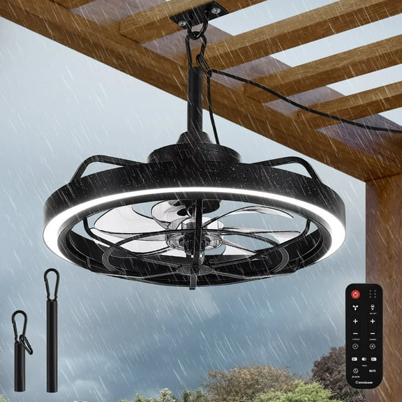 Outdoor Ceiling Fan with Light for Patio, 20" Waterproof All-Weather Plug-in Hanging Fan, Smart APP/Remote Control, 3CCT Dimmable LED, Caged Design for Gazebo, Pergola, Porch