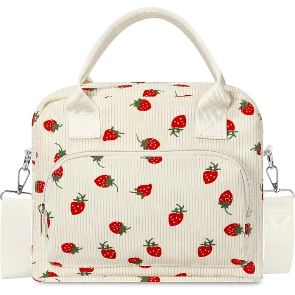 Insulated Lunch Bag for Women Men Cute Corduroy Lunch Box Large Capacity Leakproof Cooler Tote Bags for Work Picnic Travel (Straps Red)