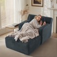 thumbnail image 3 of MAYEERTY Single Corduroy Chaise Lounge Sofa, Modern Couch with Spring Cushion for Apartment, 65*39*33"Dark Grey, 3 of 8