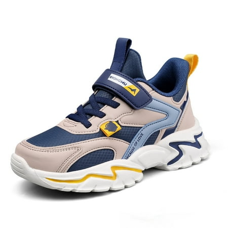 

Kids Teens Boys Soft-soled Sneakers Lightweight Breathable Non-slip Hook-and-loop Fastener Running Shoes