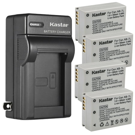 Kastar 4-Pack Battery and AC Wall Charger Replacement for Canon NB-7L NB7L NB-7LH NB7LH Battery canon CB-2LZ CB-2LZE Charger Canon PowerShot G10 PowerShot G10 IS PowerShot G10IS Cameras