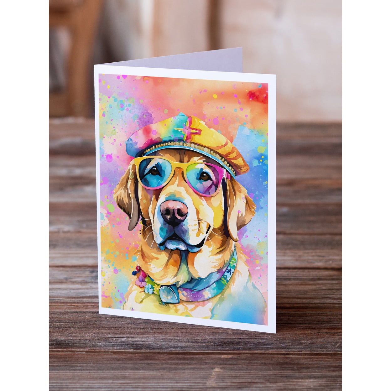 Yellow Labrador Hippie Dawg Greeting Cards Pack of 8 7 in x 5 in