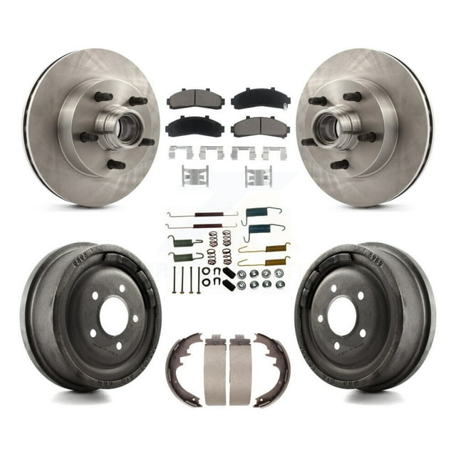 CMX Front Rear Disc Brake Rotors Hub Assembly Ceramic Pads and Drum Kit (7Pc) for Car 1998-1999 Mazda B4000 RWD with 4-Wheel ABS with 10" Diameter K8C-102752