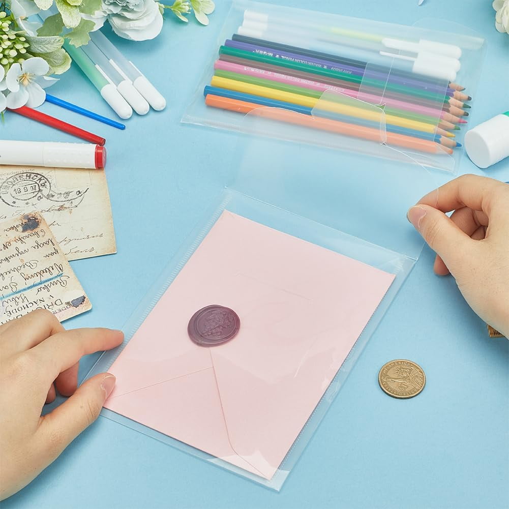 50Pcs Die Storage Pockets Stamp Pocket Bags Resealable Clear Plastic Die Cuts Envelope Pockets Craft Organizer Holder Bag for File Album Embossing Stamp Scrapbooking Storage (7 x 5 Inch) 50pcs