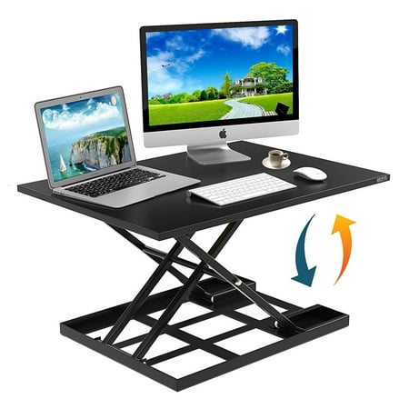 Height Adjustable Standing Desk Converter Ergonomic Sit Stand Black Riser Large Top Size 32 x 22