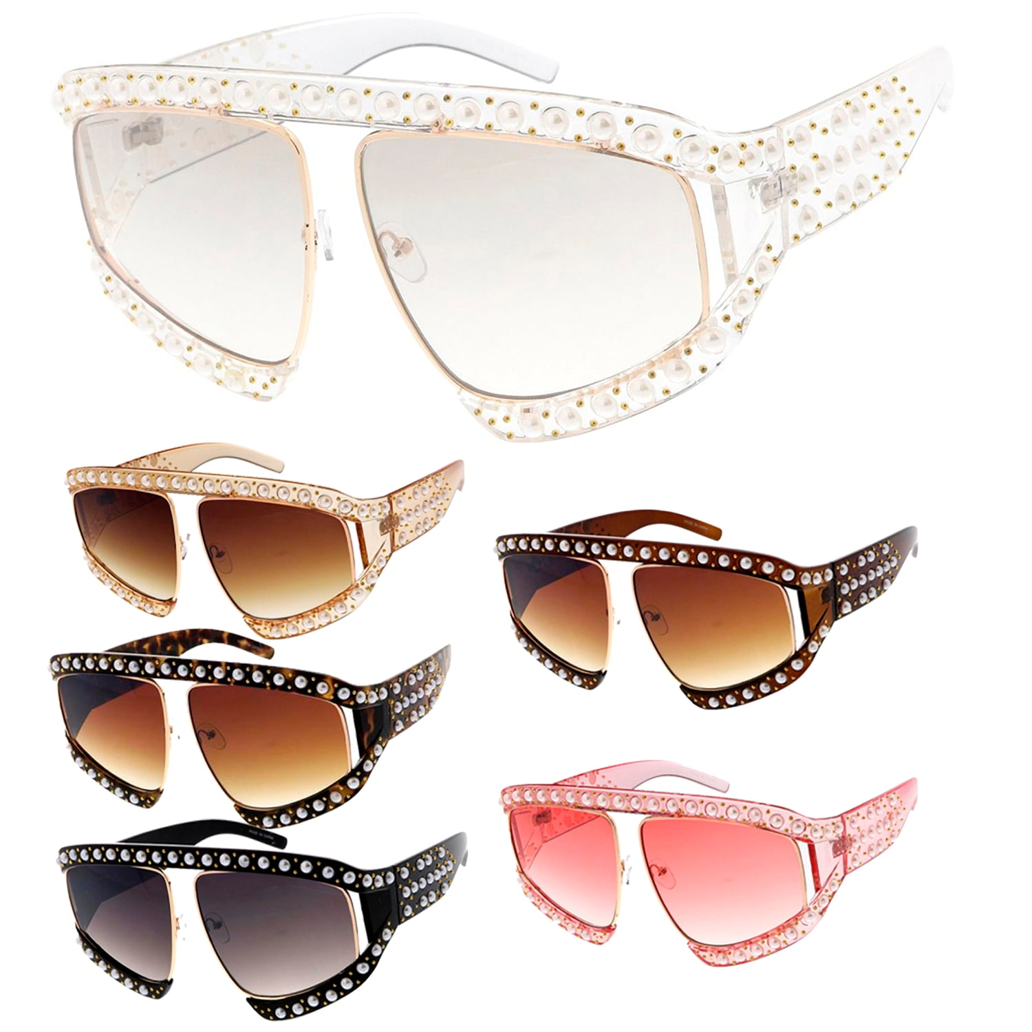 MLC Eyewear Rhinestone Flat Top Bulky Frame Retro Fashion Sunglasses