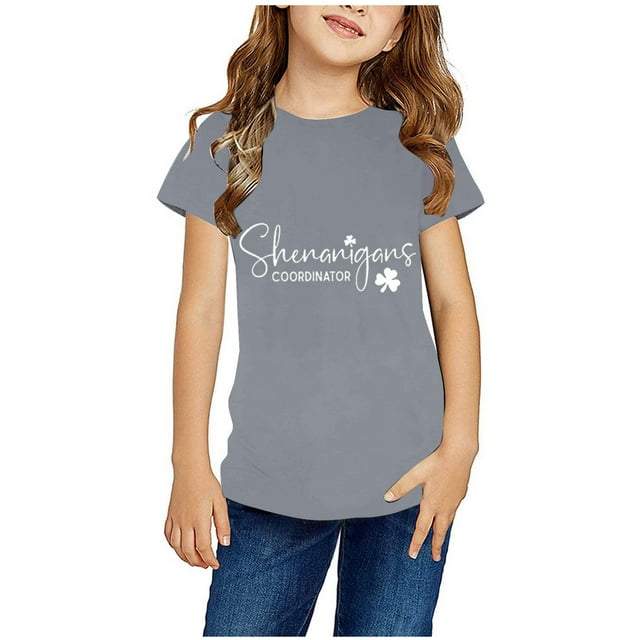 Qiopertar Haut à Manches Courtes Imprimé Col Rond Mignon Mode pour Enfants Garçons Filles en Solde à Moins de 5$ en Solde