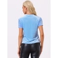 thumbnail image 3 of DARING DIVA Women's Velvet Sequin Short Sleeve Clubwear Blouse M Light Blue, 3 of 6