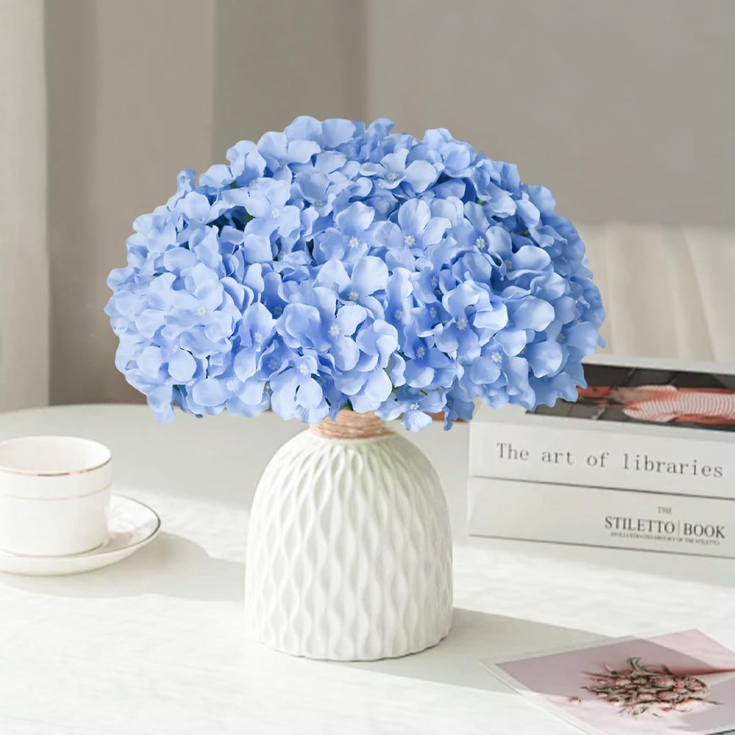 White Hydrangea Artificial Flowers Bulk, 60 Pcs Faux Hydrangea Flowers Heads, Artificial Fake Silk Hydrangea Flowers with Stems, White Flowers Artificial for Decoration Wedding Décor