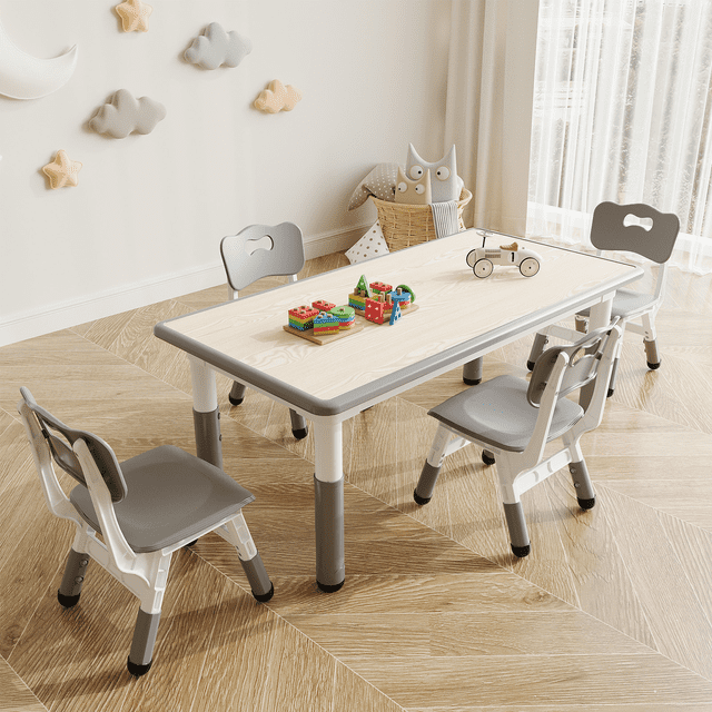 Juego de Mesa y 4 sillas para niños, Mesa y Silla de Altura Ajustable, computadora de Graffiti, Mesa multiactividad para niños para 4, Mesa de Estudio para niños para guardería en el