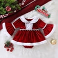 thumbnail image 2 of mgoYE Newborn Infant Baby Girl Christmas Clothes 3 6 9 12 18M Romper Dress Trim Velvet Jumpsuit Bodysuit(Wine,3-6 Months), 2 of 9