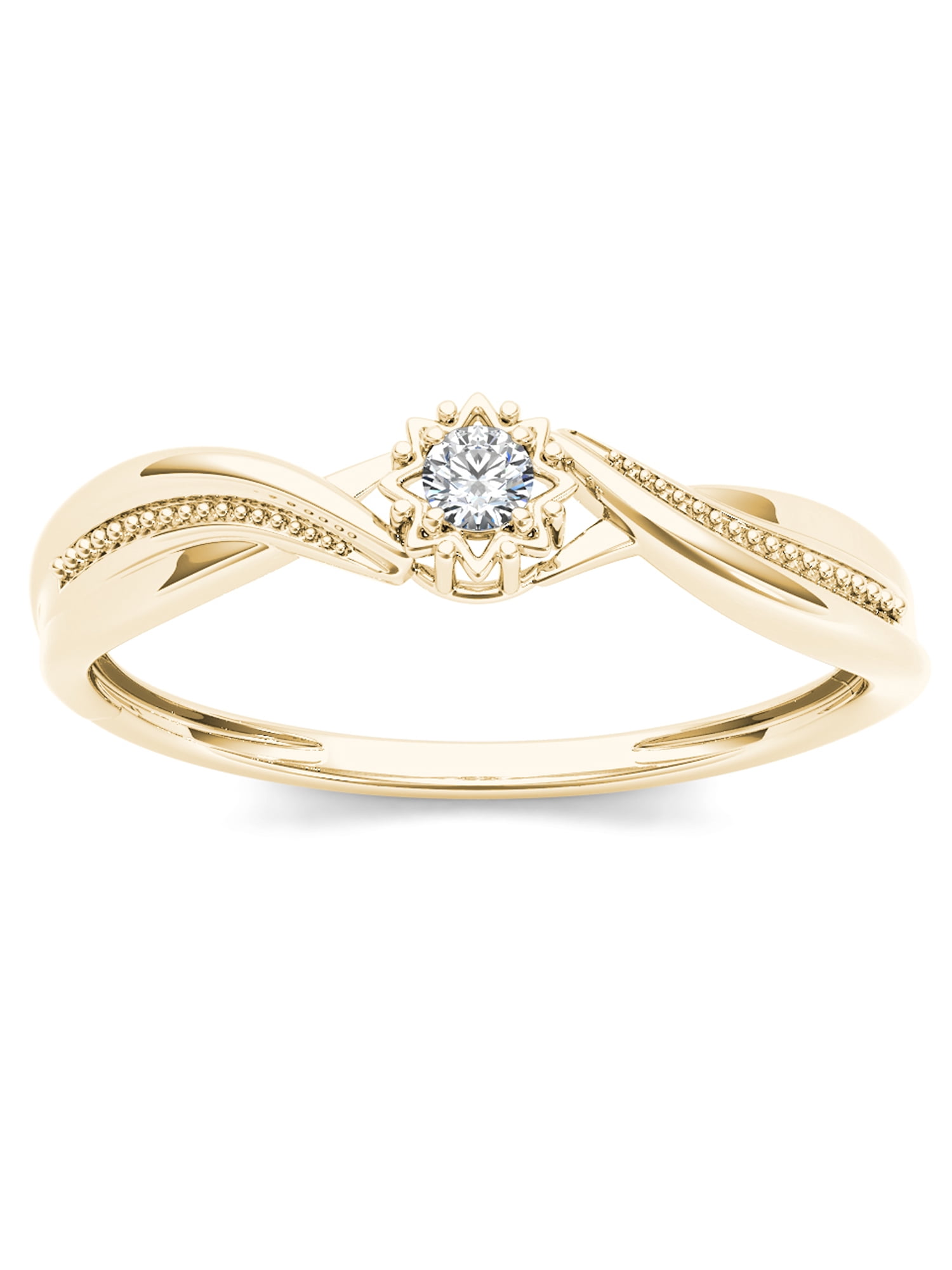 Ladies 10K Yellow Gold Solid Solitaire Ring CZ Clear Stone Round 
