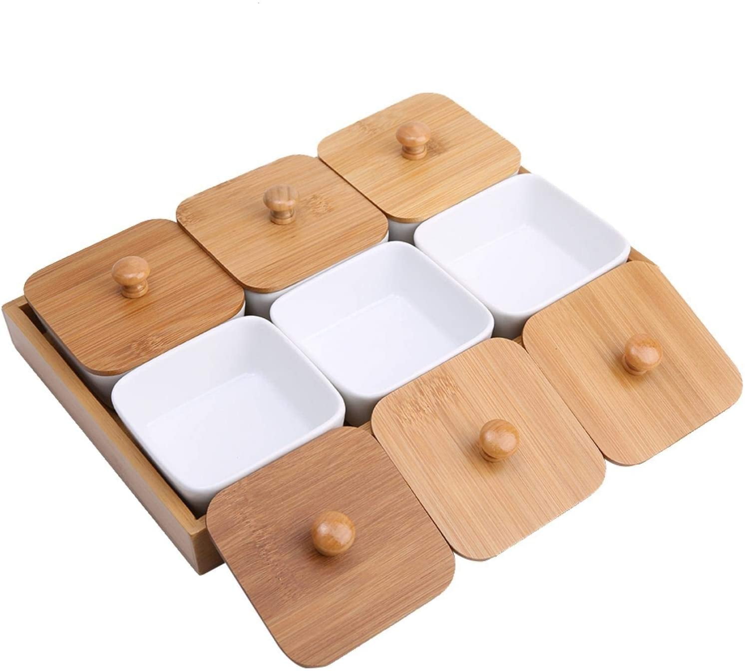 Appetizer Plates Ceramic Appetizer Serving Plate with Bamboo Tray Cover for Fruits Nuts Desserts