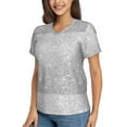 thumbnail image 5 of Yiaed Silver Glitter Print Women's T Shirt V-Neck Short Sleeve Shirt Casual Breathable Tee Summer Tops-Large, 5 of 5