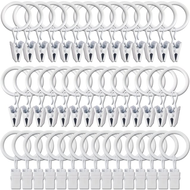 Anillos de cortina con clips WeekSeight, paquete de 44, blancos
