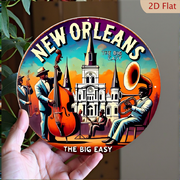 [Compact Size] Vintage New Orleans Jazz Band Aluminum Wall Sign - 8*8 Inch Colorful French Quarter Scene with St Louis Cathedral & Musical Instruments, Retro Art Decor for Home, Bars, Cafes, and Offi