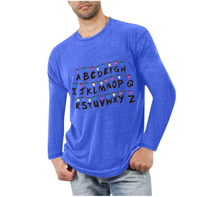 Blusas y camisas de manga larga con cuello redondo para hombre, deportivas, fitness, hogar, pijamas estampados, camiseta de manga larga con cuello redondo, blusa de poliéster para hombre