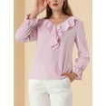 thumbnail image 5 of Unique Bargains Women's Ruffle V Neck Chiffon Work Office Peasant Blouse M Light Pink, 5 of 6