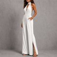 thumbnail image 6 of TOUMENY Fall Jumpsuits for Women Wide Leg High Waist Ruched Drawstring Jumpsuit V Neck Sleeveless Bohemian Loose Romper White XXL, 6 of 6