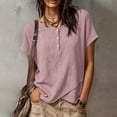 thumbnail image 5 of cocolona Summer Tops for Women Short Sleeve Crew Neck Button Asymmetrical Hem Shirts Dressy Casual Solid Color Blouses, 5 of 5