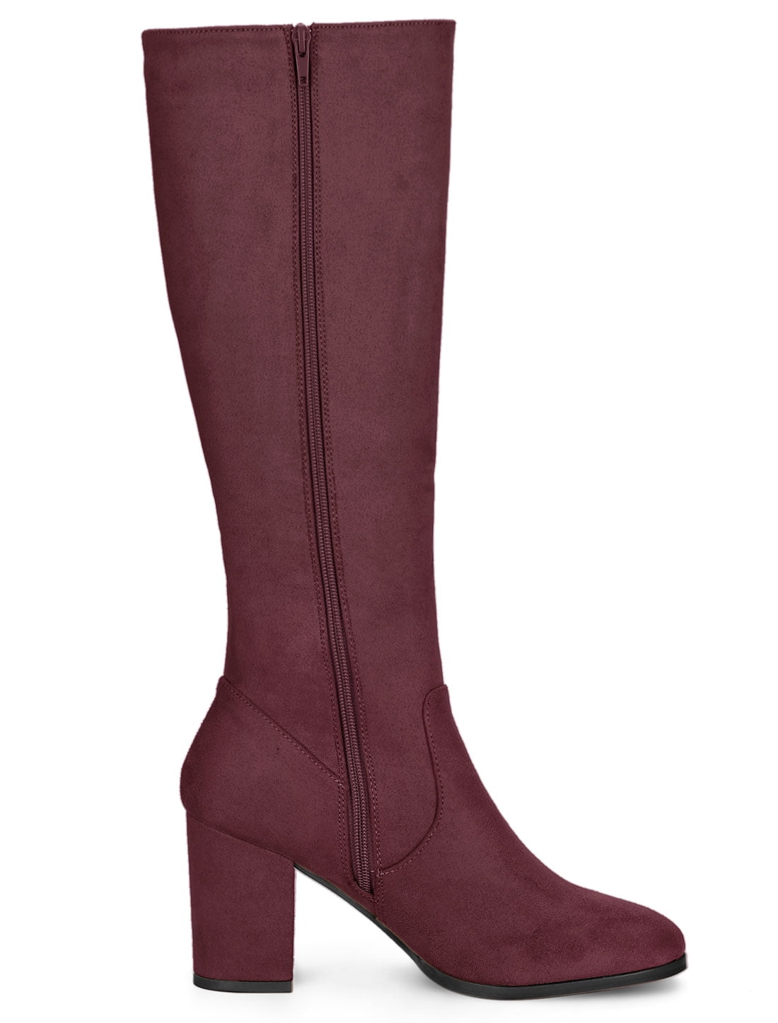 DARING DIVA Women's Stylish Side Zipper Chunky Heel Knee High Boots Burgundy 10