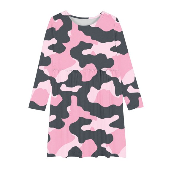 Zpanxa Girls' Dresses Girls' Long Sleeve Pink Grey Camo Print Dress Round Neck A-Line Sport Daily Kids Outfit