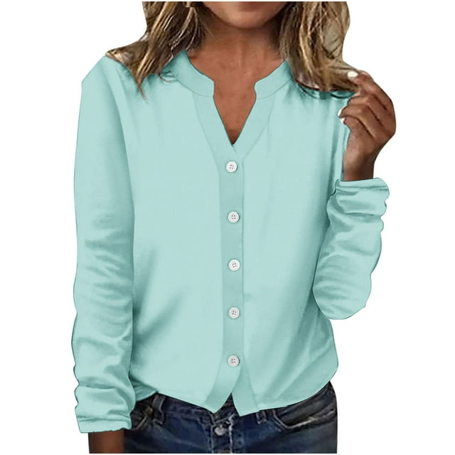 Timegard Sweater for Women V Neck Button up Cardigan Fall Lightweight Solid Color Comfy Thin Jackets