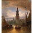 thumbnail image 2 of Elias Pieter van Bommel 15x16 Gold Ornate Wood Frame and Double Matted Museum Art Print Titled - A View of Amsterdam in the Moonlight, 2 of 4