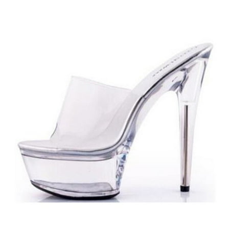 

LTARTA 34-43 Sexy Super High Heels 15CM Stiletto Waterproof Platform Sandals Transparent Crystal Wedding Shoes LFD-190-1