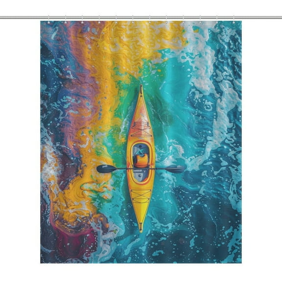 Colorful Kayaks Glide Across The Lake Shower Curtain for Bathroom with 12Hooks, Polyester Fabric Thick Shower Curtain Washable Waterproof Curtain